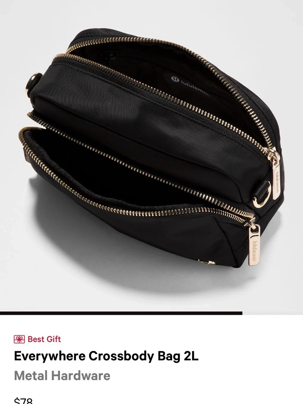 lululemon athletica Black Crossbody Bag with Gold Hardware - brand new not used!